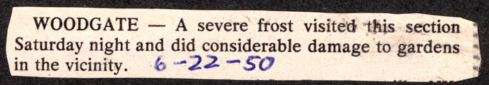 damaging frost woodgate june 22 1950