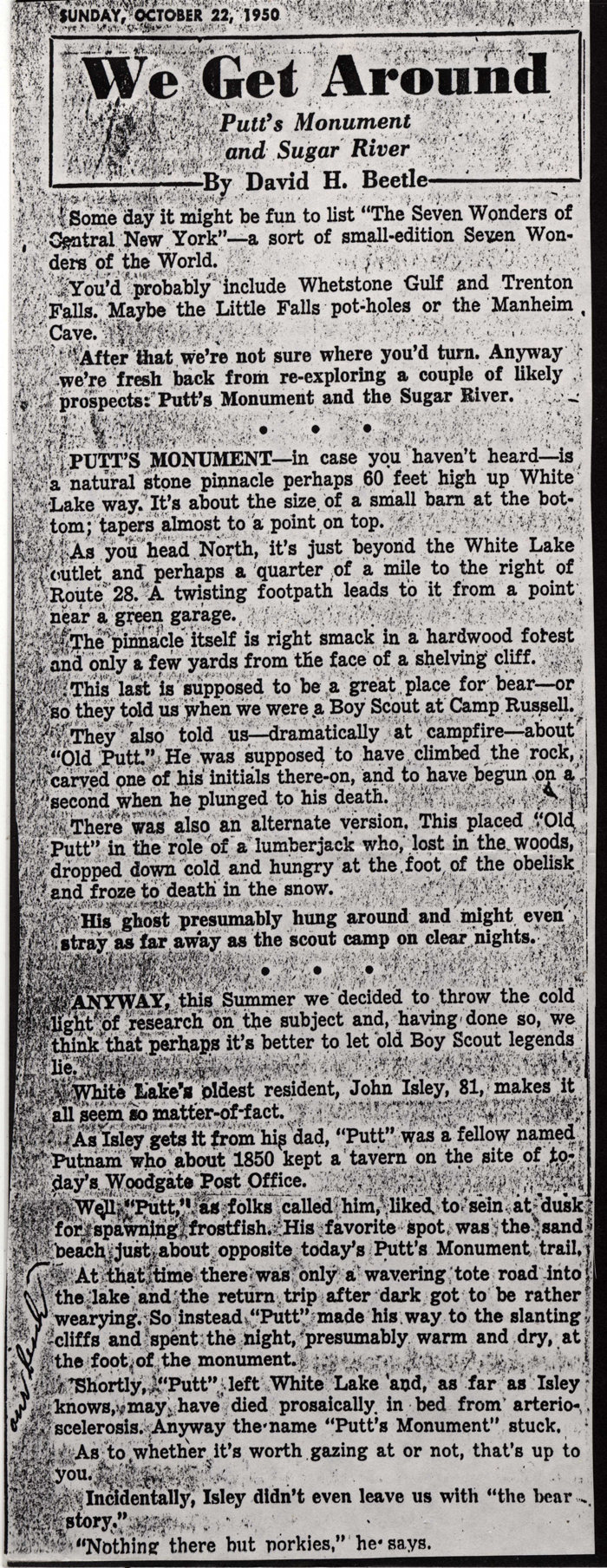 putts monument and sugar river october 22 1950