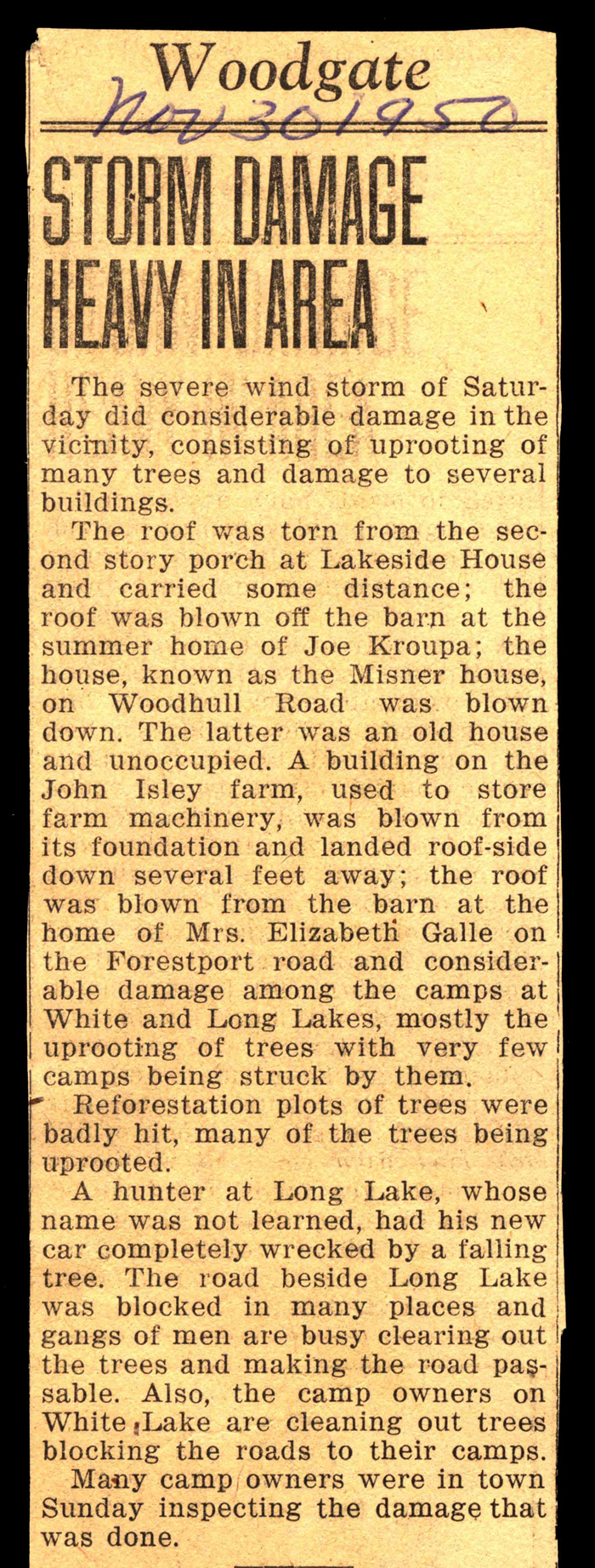 storm damage severe in woodgate area november 30 1950
