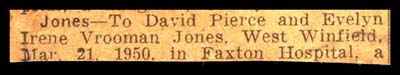 baby born to david pierce and evelyn irene vrooman jones march 21 1950