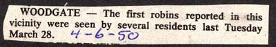first robins of year woodgate april 6 1950