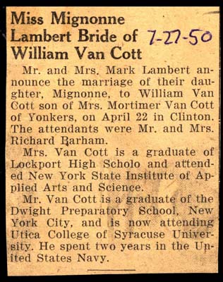 van cott william weds lambert mignonne april 22 1950