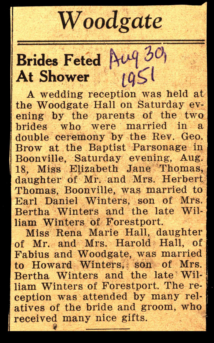 bridal shower held for rena marie hall and elizabeth jane thomas august 1951