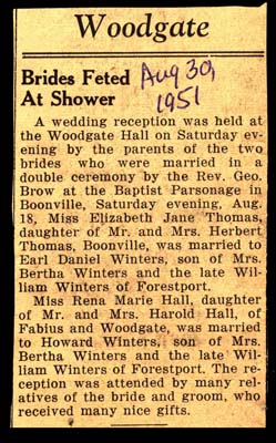 bridal shower held for rena marie hall and elizabeth jane thomas august 1951