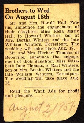 howard and earl winters wed rena marie hall and elizabeth jane thomas august 18 1951