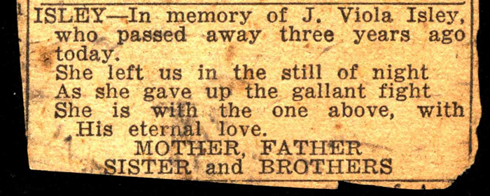 in memoriam j viola isley 1952