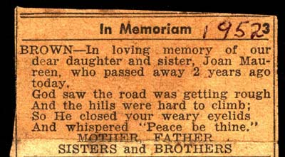 in memoriam joan maureen brown 1952