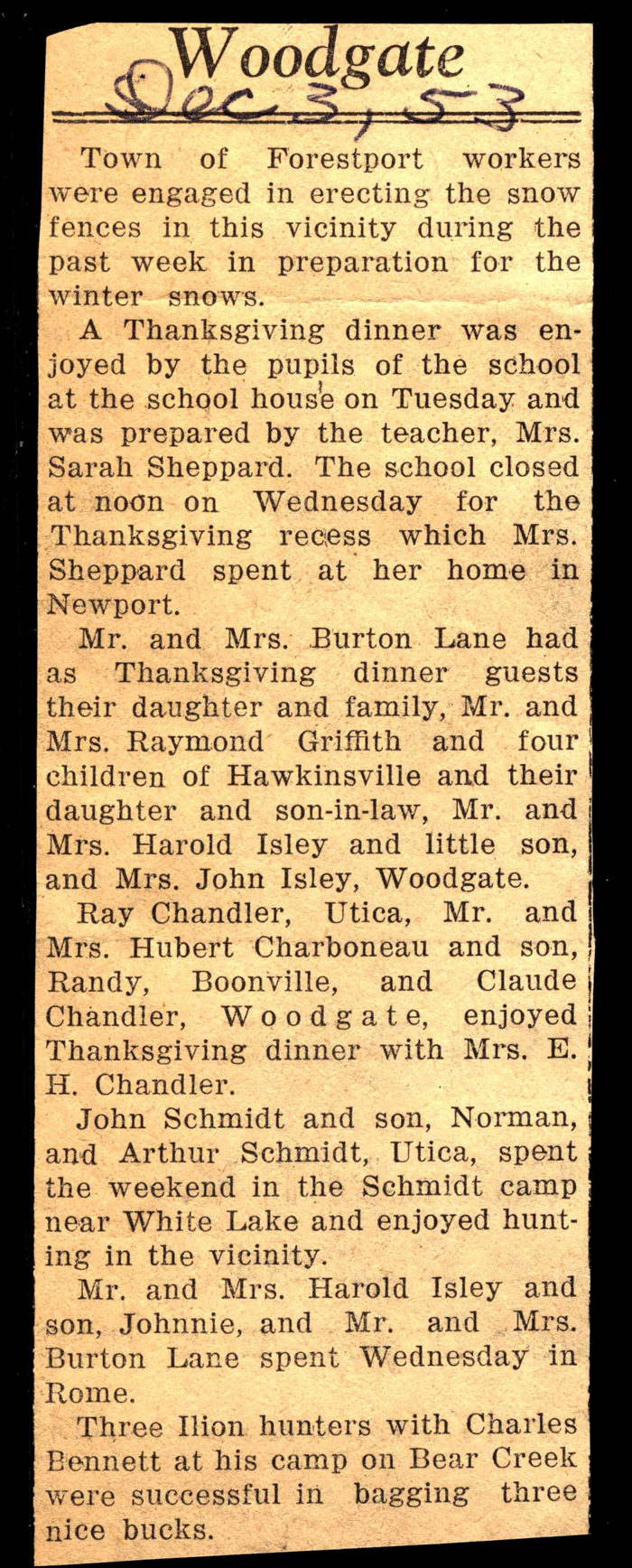 woodgate news december 3 1953