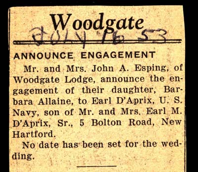 barbara allaine esping engaged to earl daprix july 1953