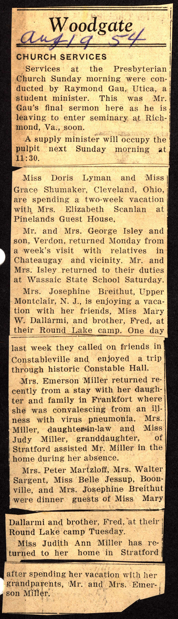 woodgate news august 19 1954