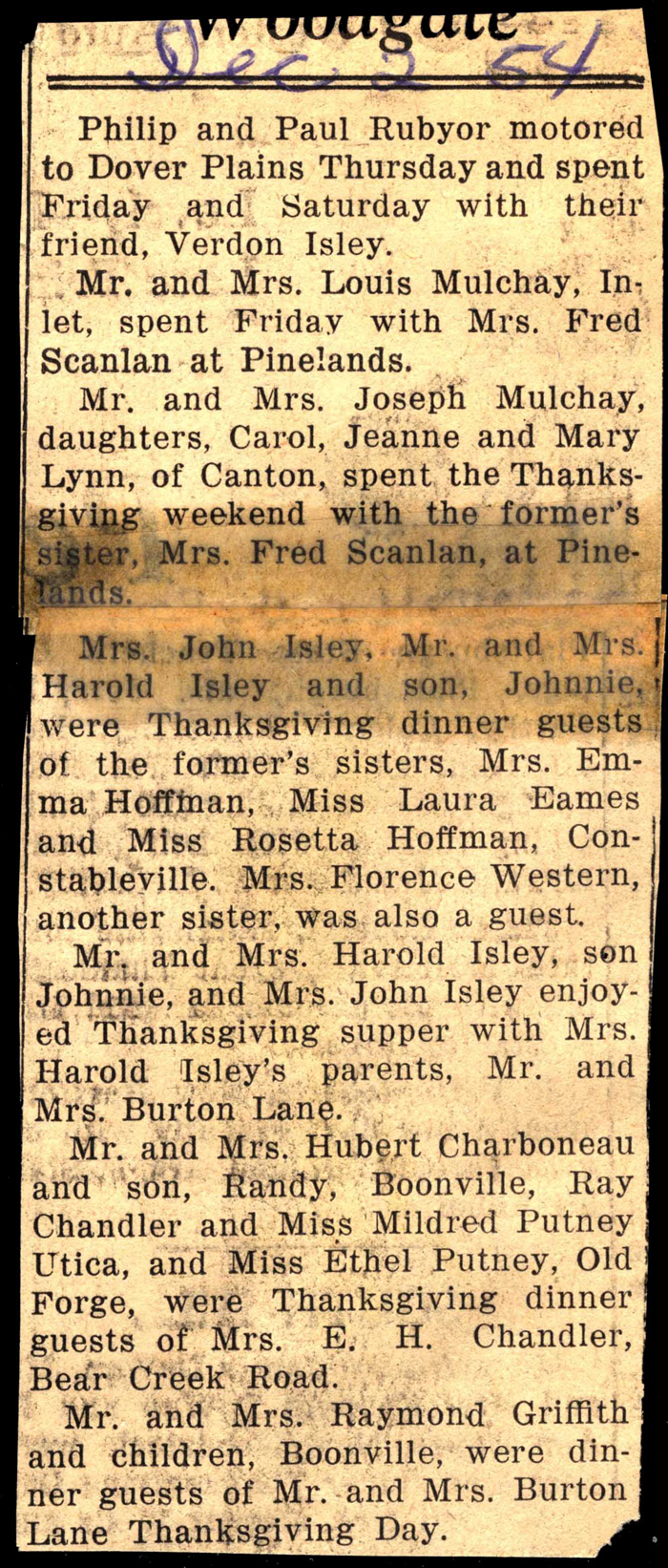 woodgate news december 2 1954