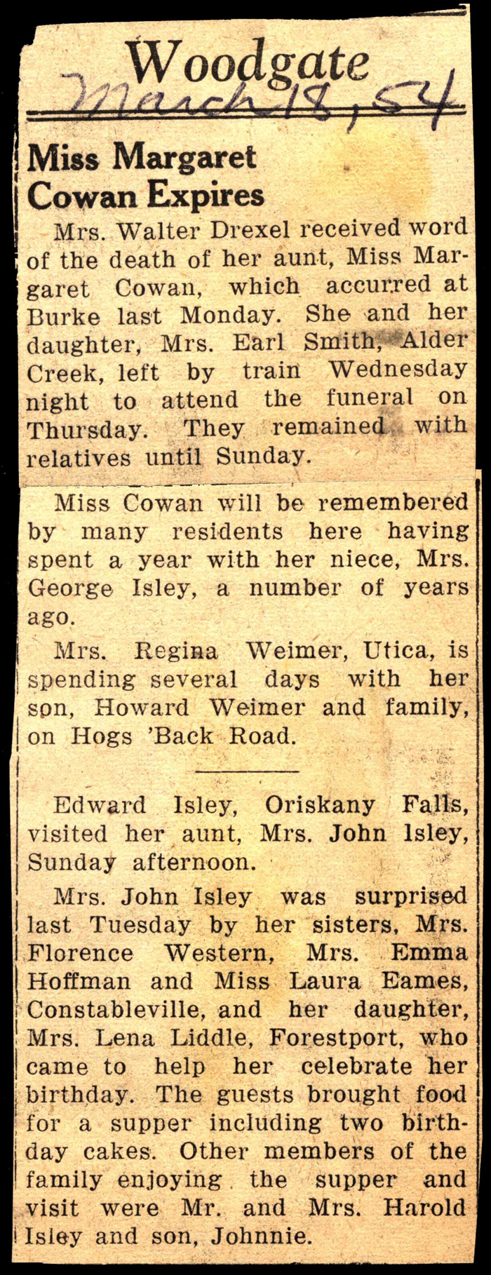 woodgate news march 18 1954