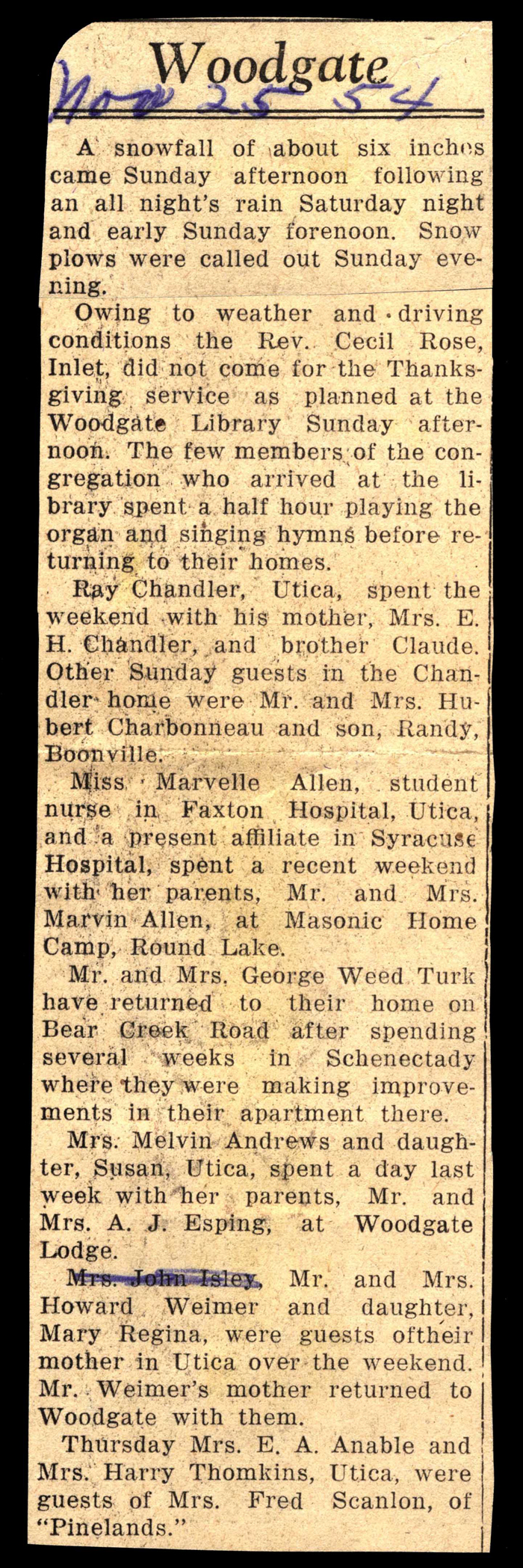 woodgate news november 25 1954