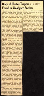 body of hunter trapper jess moore found in woodgate november 4 1954