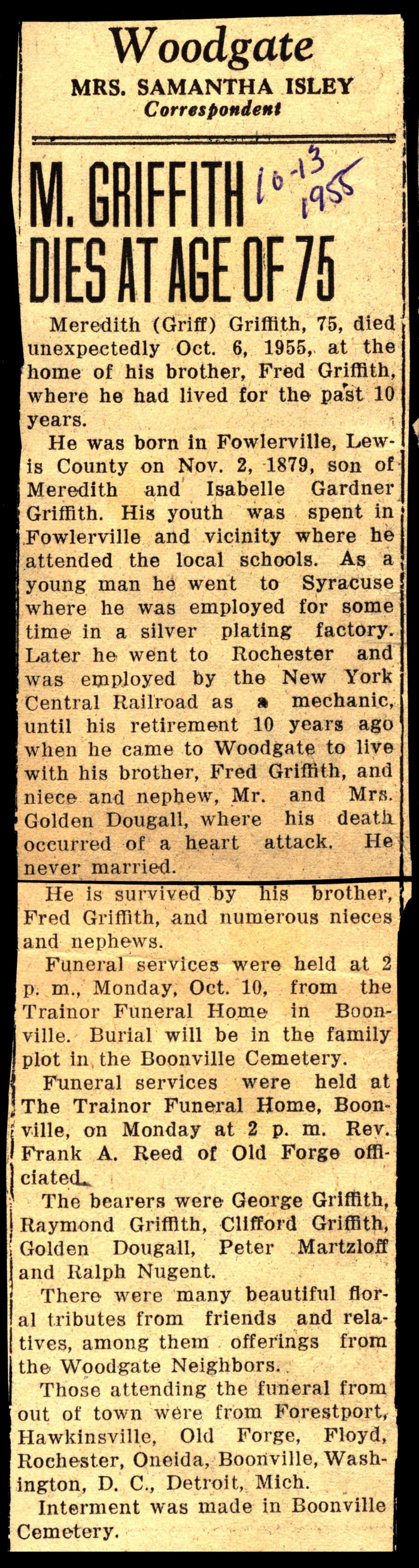griffith meredith son of meredith and isabelle gardner griffith obit october 6 1955
