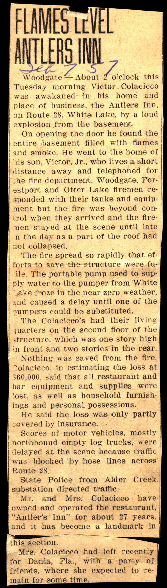flames level colacicco antlers inn february 1957