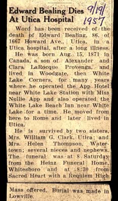edward bealing son of alexander and clara larocque dies september 1957