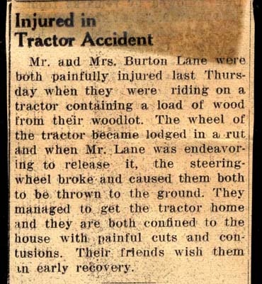 mr and mrs burton lane injured in tractor accident october 1957