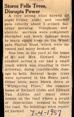 storm fells trees disrupts power july 1957