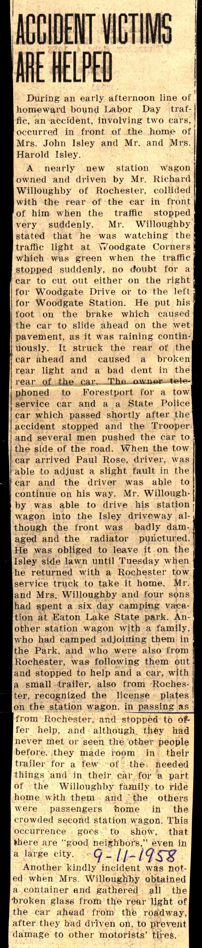 accident victims helped september 1958