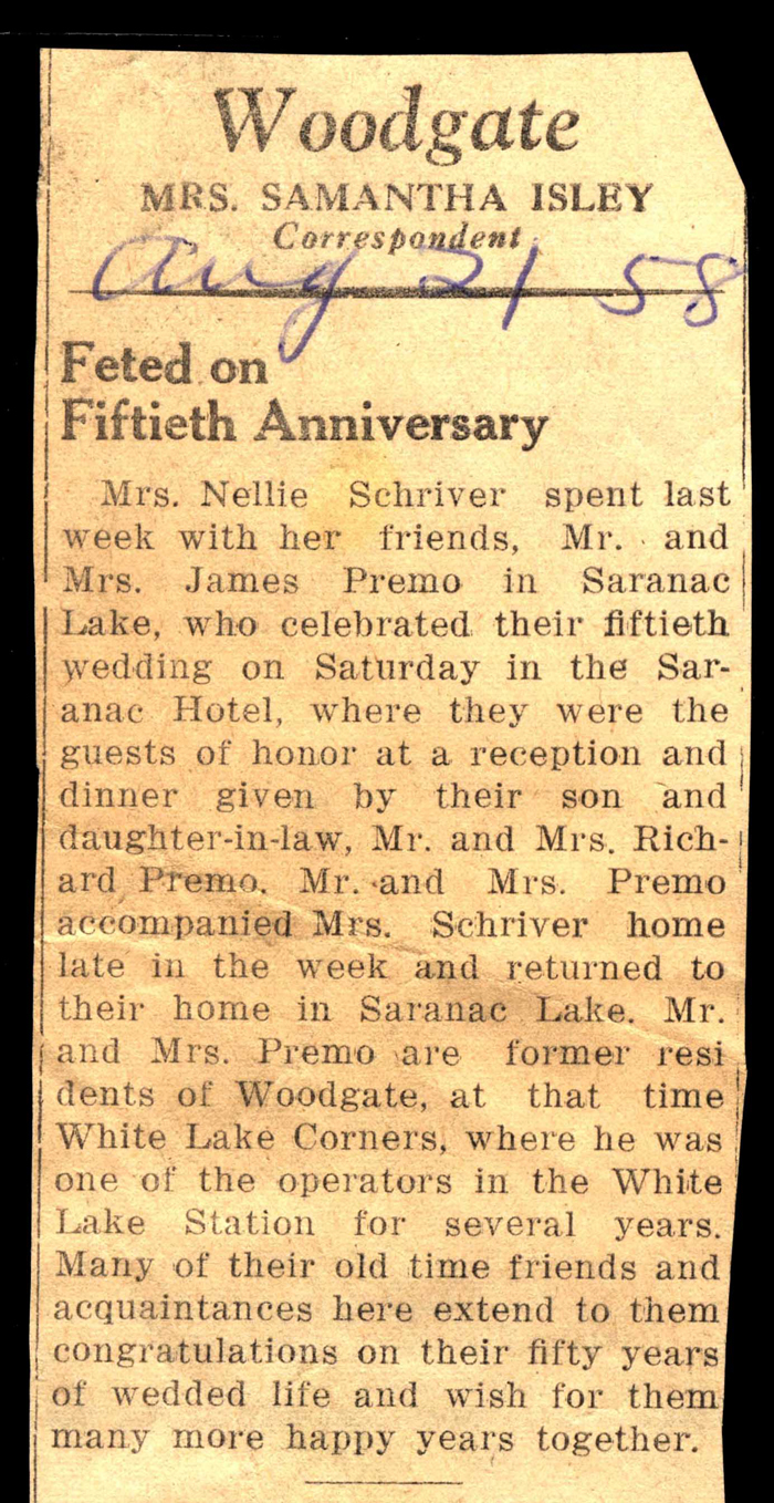 mr and mrs james premo celebrate 50th wedding anniversary august 1958