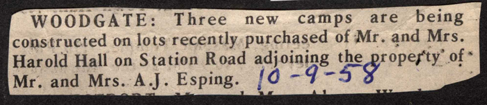 new camps constructed by mr and mrs harold hall october 9 1958