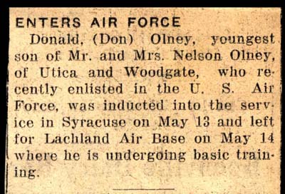 donald olney son of mr and mrs nelson olney enters air force may 13 1958