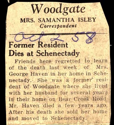 mrs george haven dies september 1958