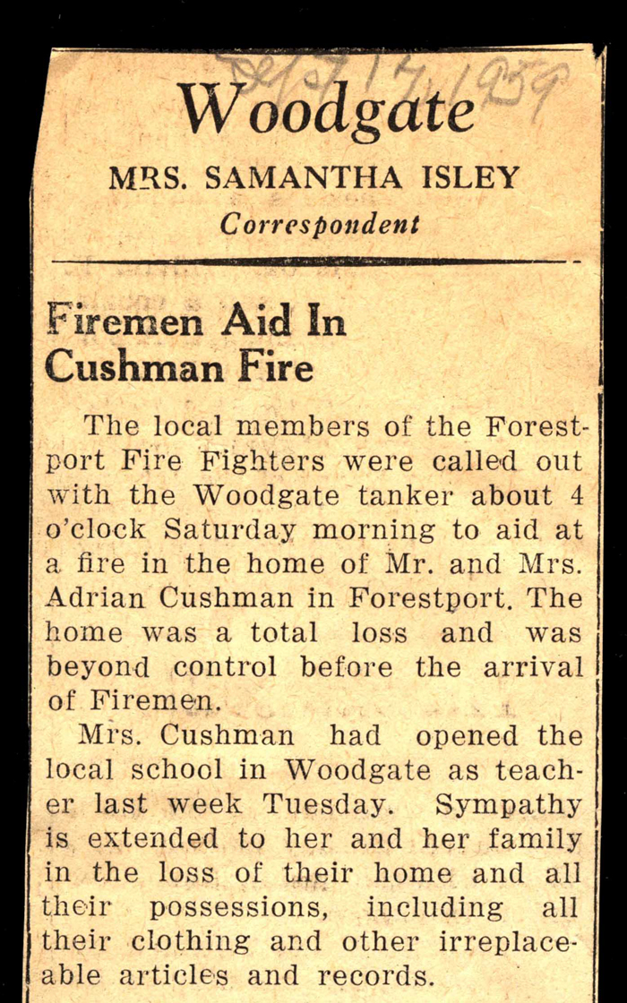 firemen aid in fire at home of adrian cushman september 1959