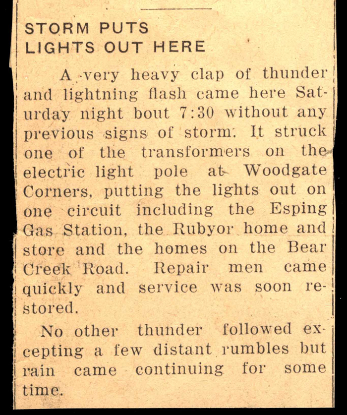 lightning strike interrupts power july 1959
