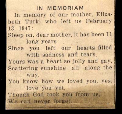 in memoriam elizabeth turk died february 13 1947