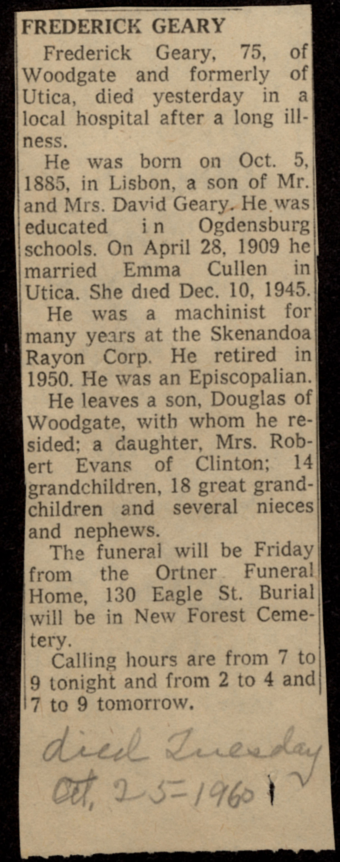 geary frederick obit