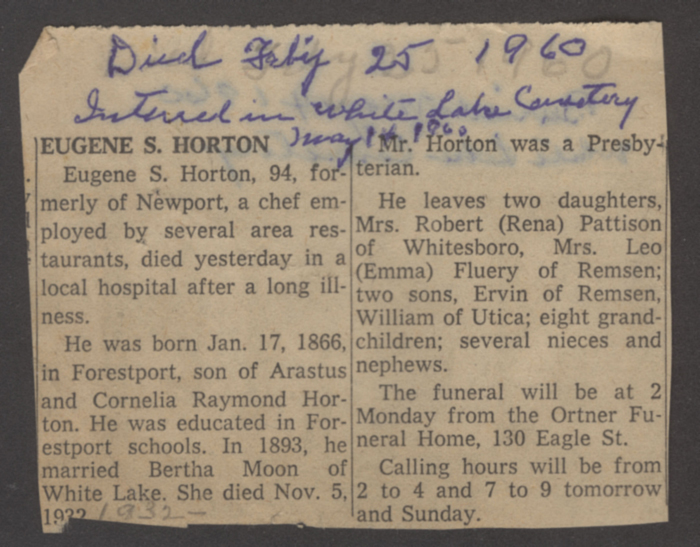 horton eugene s obit