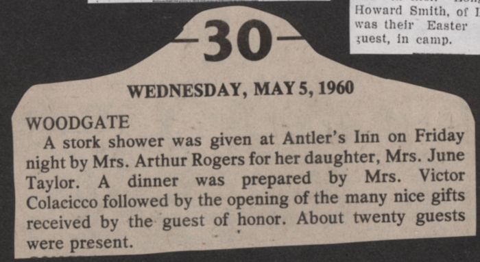 mrs arthur rogers mrs june taylor stork shower