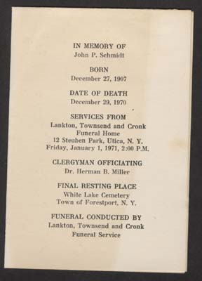 schmidt john p memorial card