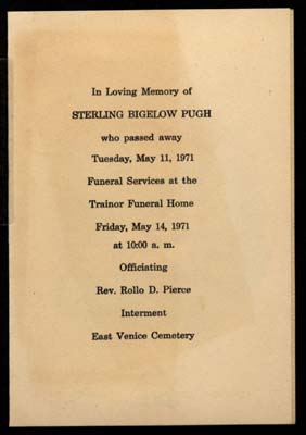 pugh sterling bigelow memorial card