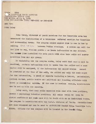 boonville youth services answer line april1 1973