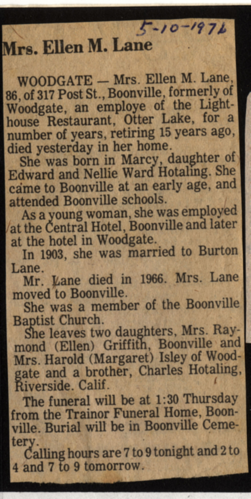 lane ellen m obit