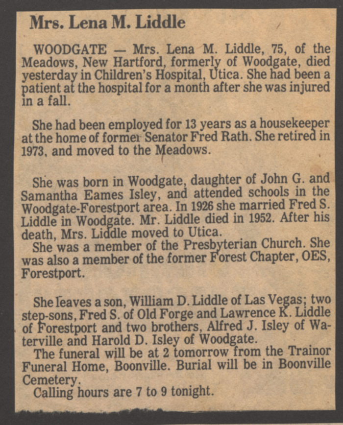 liddle lena m obit