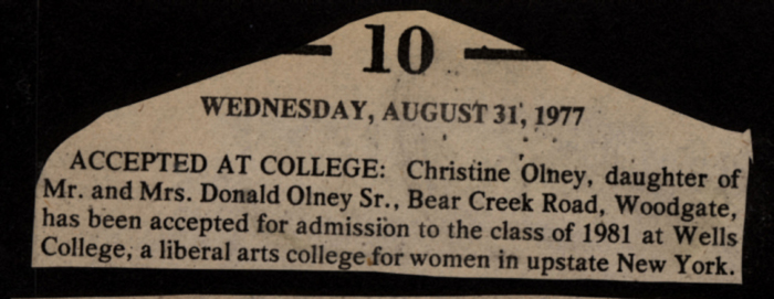 olney christine accepted at college