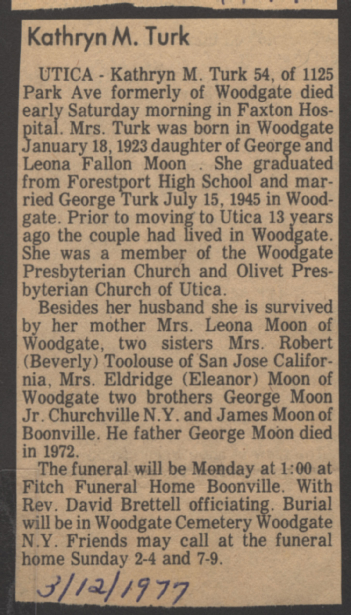 turk kathryn m obit