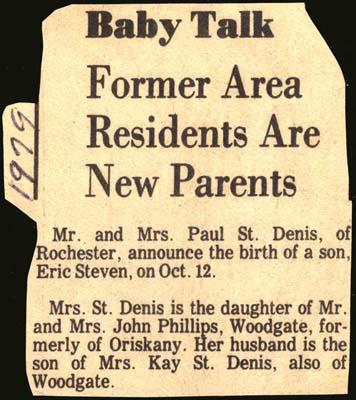 eric steven born to mr and mrs paul st denis october 12 1979