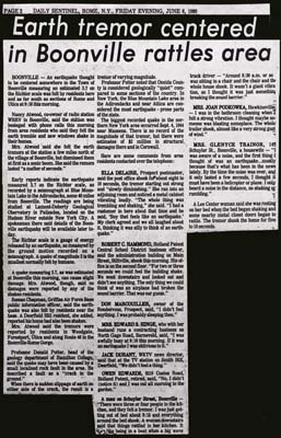 earth tremor centered in boonville rattles area june 6 1980