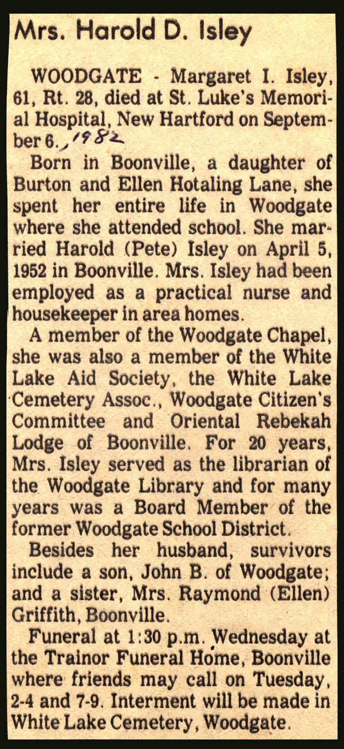 isley margaret i hotaling wife of harold isley obit september 6 1982