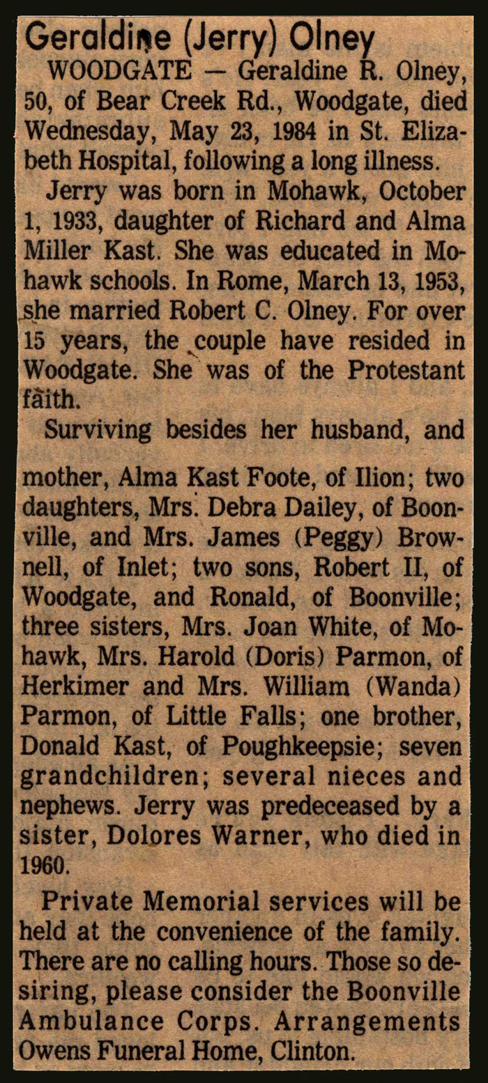 olney geraldine r kast wife of robert c olney obit may 23 1984
