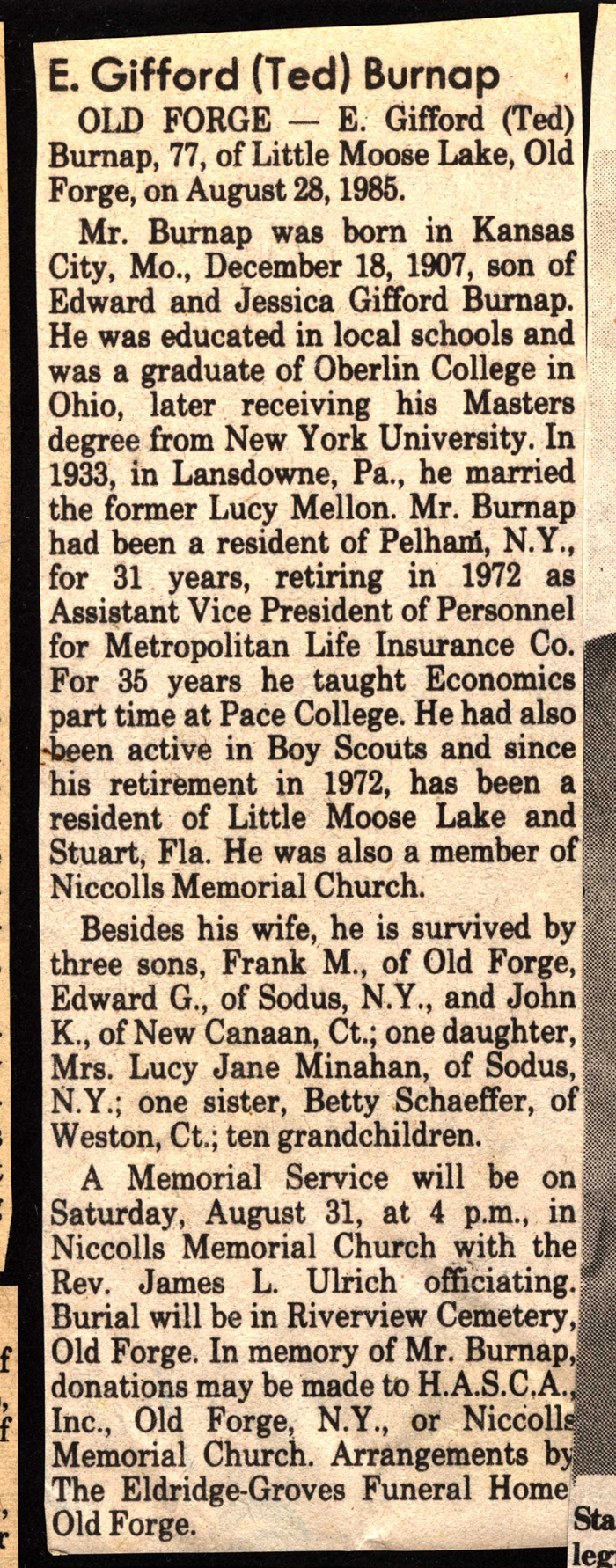 burnap e gifford husband of lucy mellon gifford obit august 28 1985
