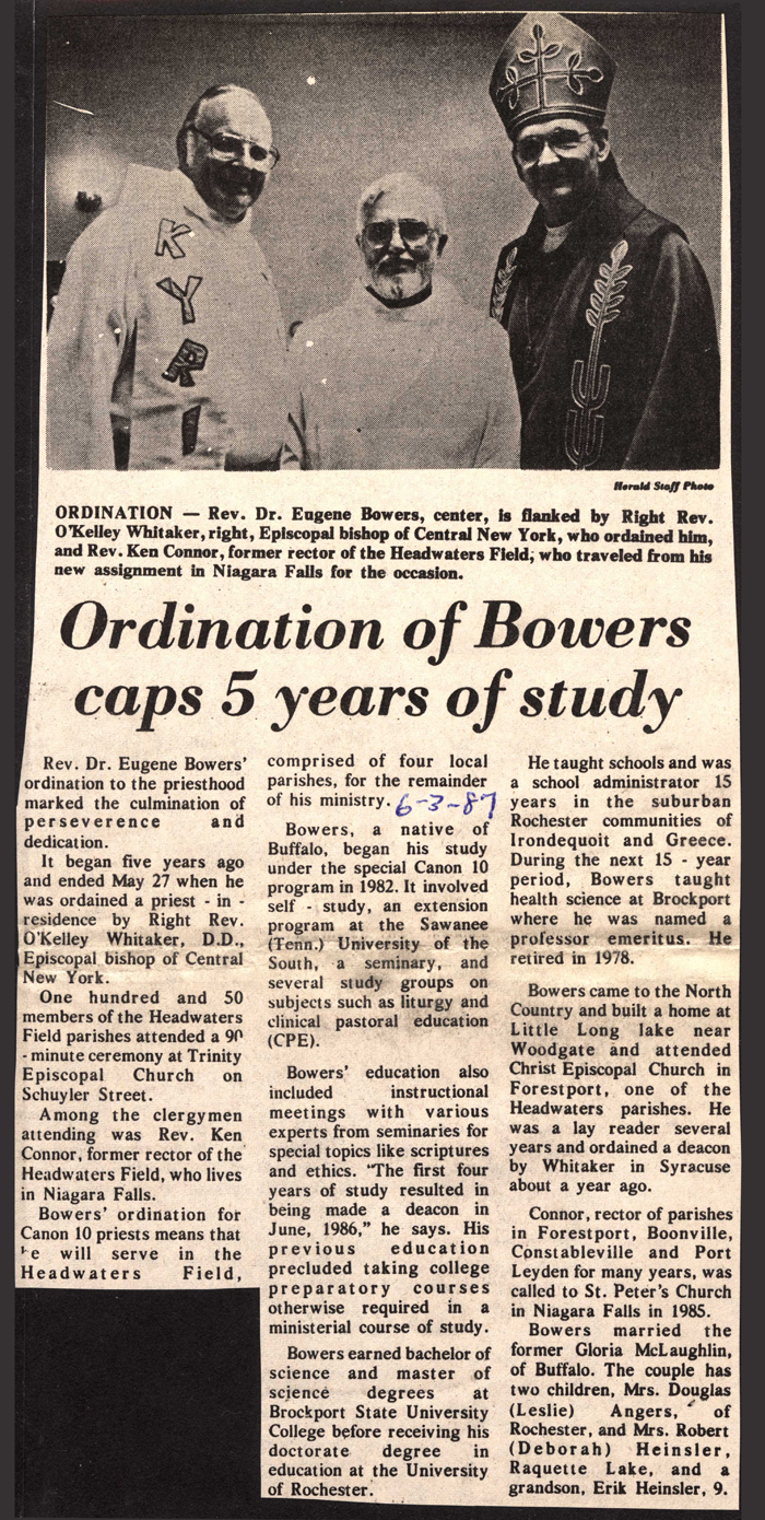 ordination of bowers caps five years of study june 3 1987