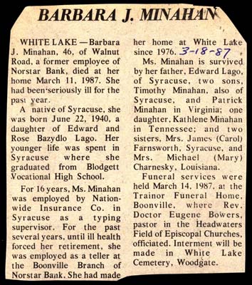 minahan barbara j lago daughter of edward and rose bazydlo lago obit march 11 1987