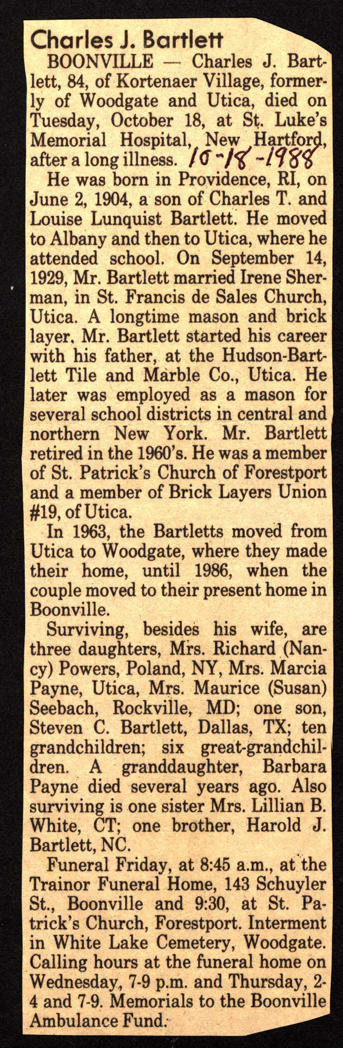 bartlett charles j husband of irene sherman bartlett obit october 18 1988