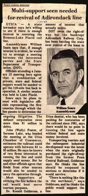sears looks for support to revive adirondack rail line january 27 1988
